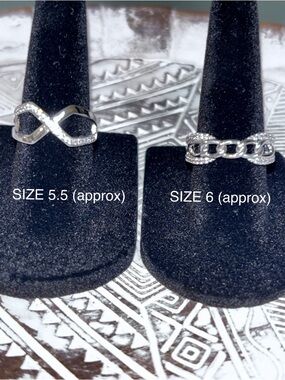 Two 18k WG Plated Sparkling Infinity & Chain Link Silver Rings NWOT